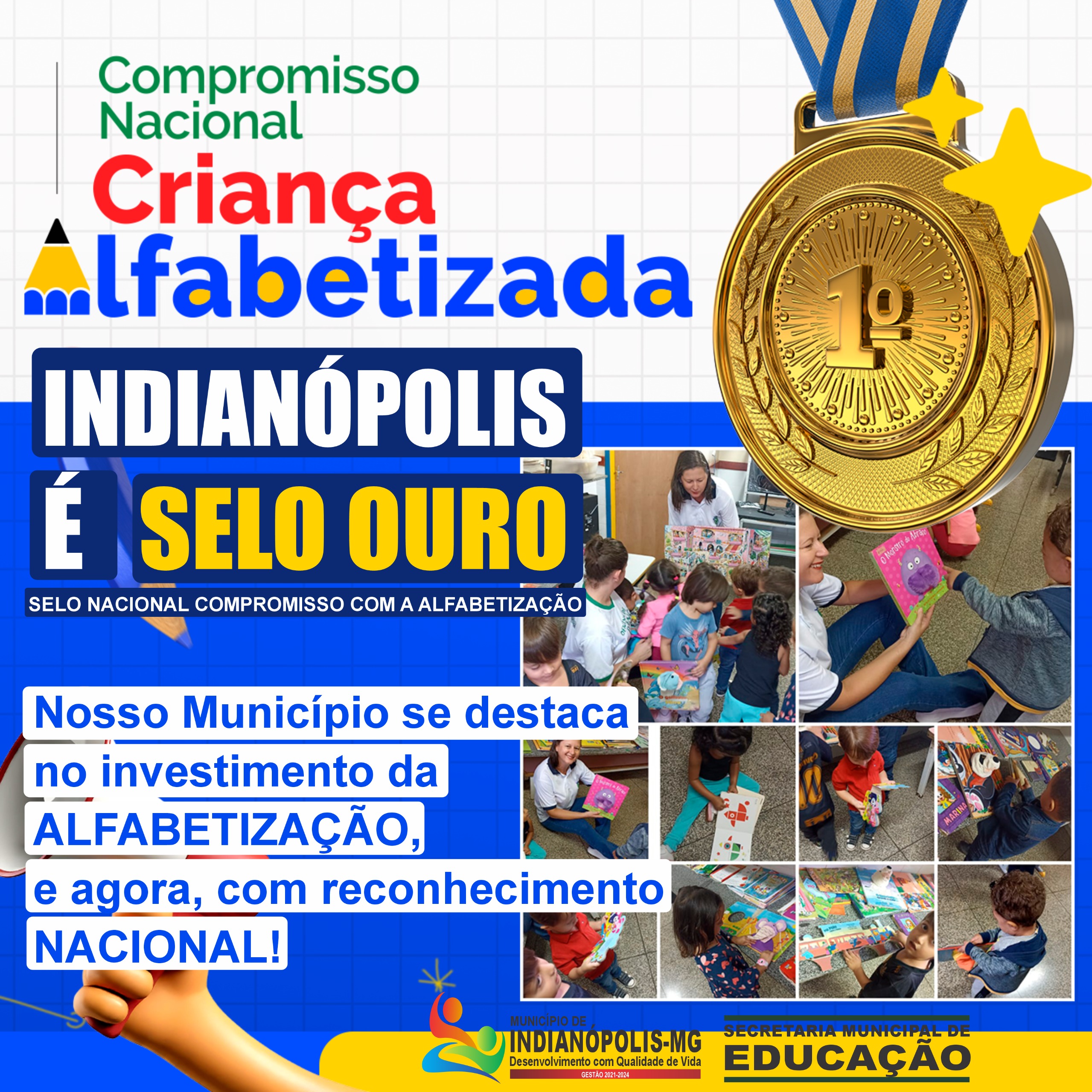 INDIANÓPOLIS É SELO OURO NO PROGRAMA CRIANÇA ALFABETIZADA