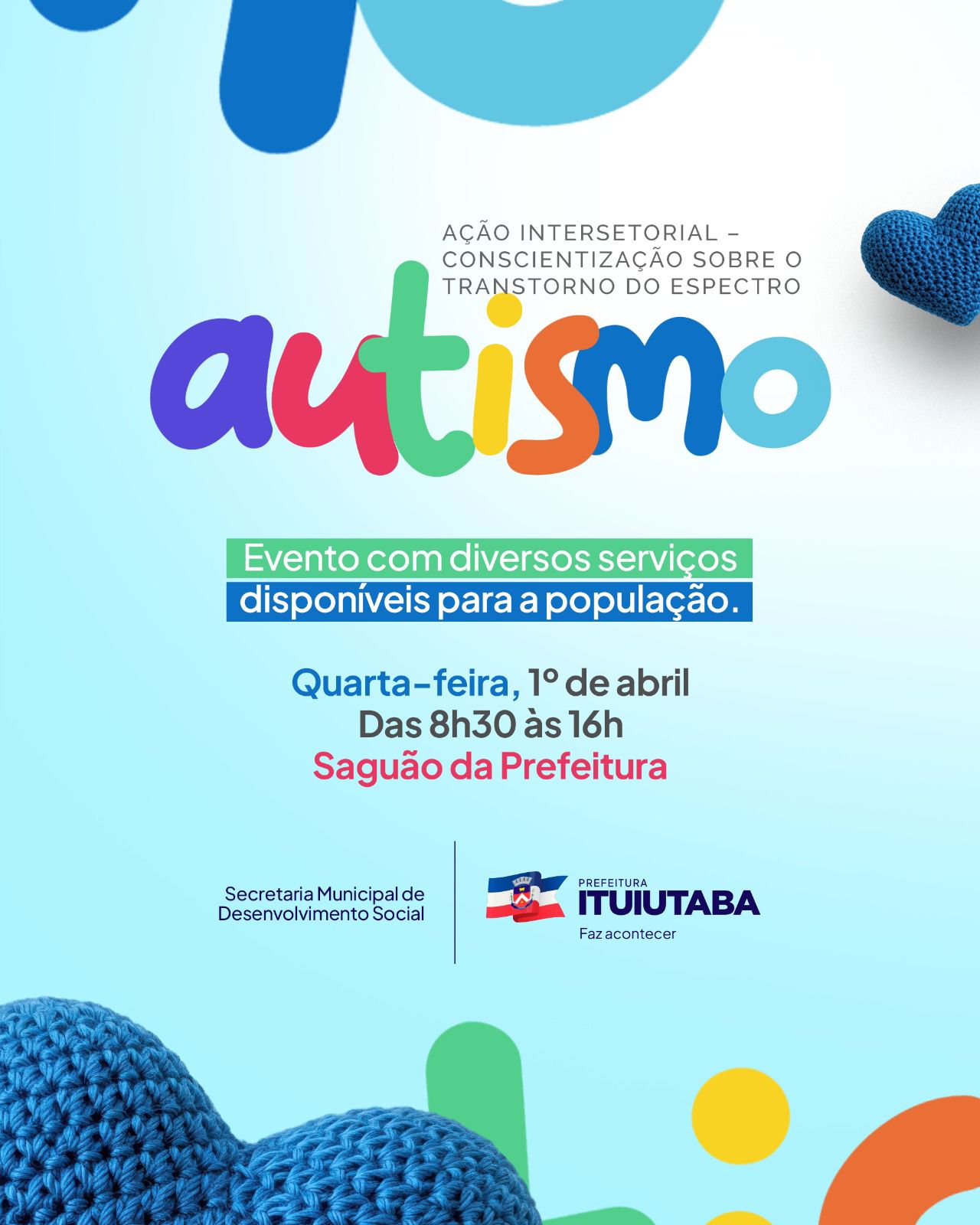 Prefeitura de Ituiutaba promove mutirão intersetorial de conscientização sobre autismo nesta quarta (1º)